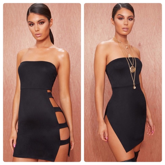 PrettyLittleThing Dresses & Skirts - TWO BLACK BANDEAU STRAPPY SIDE BODYCON DRESS